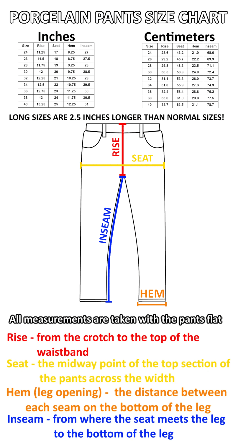 Pocelain Pants Size Chart